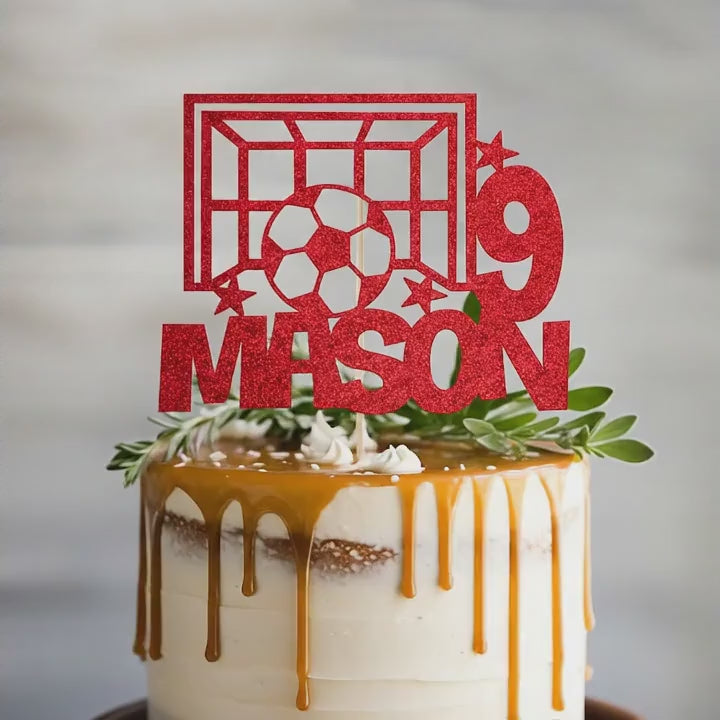Personalised Football Cake Topper with Name and Age – Custom Birthday Cake Decoration