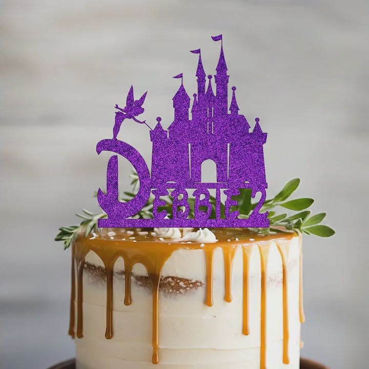 Personalised Fairy Castle Cake Topper with Name and Age – Custom Princess Birthday Cake Decoration